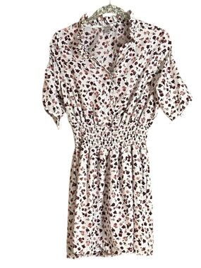 Justify White Mini Summer Dress with Pink and Burgundy Roses Floral Size L